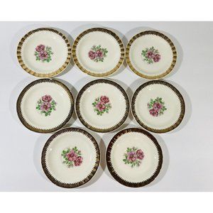Cronin China Co Saucers Small Plates Set Of 8 Floral Pattern COI162 Gold Rim